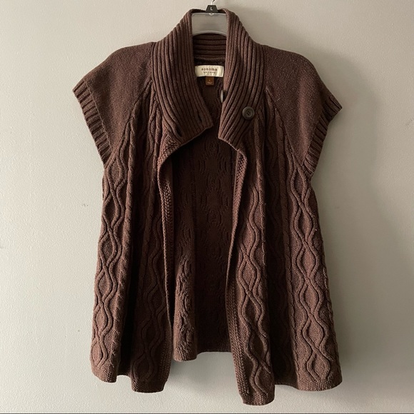 Brown Short-Sleeve Sweater Cardigan L - Picture 3 of 5